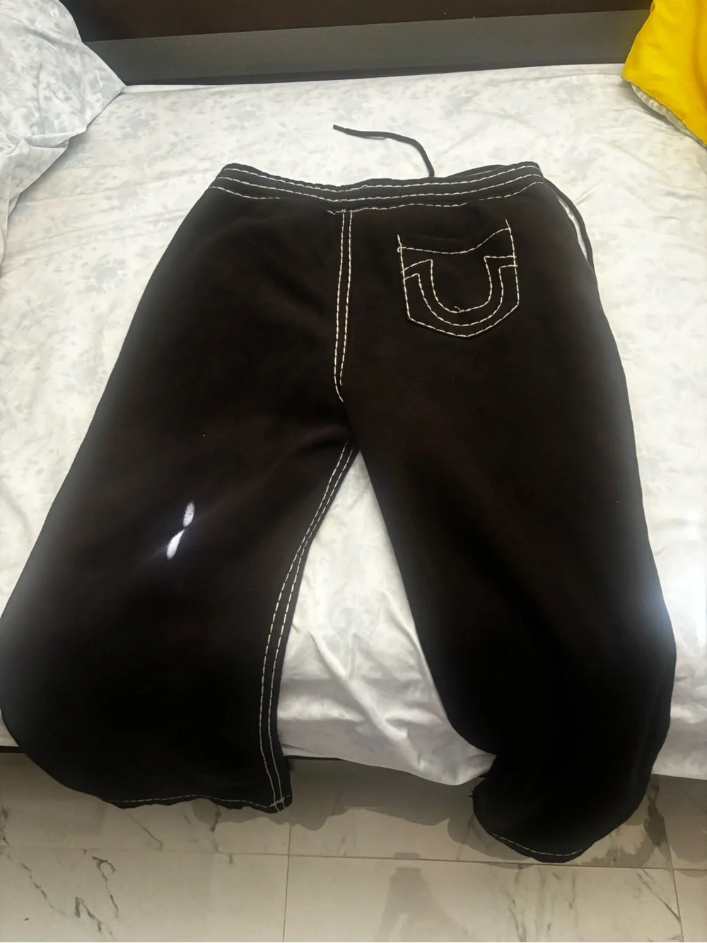 True Religion Black Jogger Pants with Contrasting White Stitching